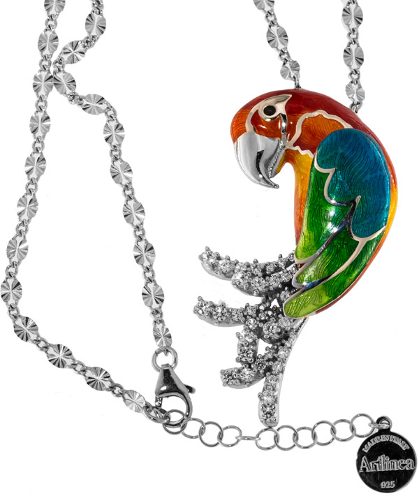 Schmuck-Shop Halskette | Perlenzentrum | mit Ara Tiere Sterling Zirkonia Silberschmuck Papagei Anhänger in Silber ZCL1140 5.5cm | 925 Artlinea Hellroter Rhondiert |