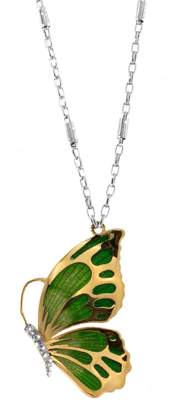 Halskette mit Schmetterling Anhänger 3.2cm grün-gold in 925 Sterling Silber  Rhodiniert mit Zirkonia | Tiere | Artlinea | Silberschmuck | Perlenzentrum  Schmuck-Shop