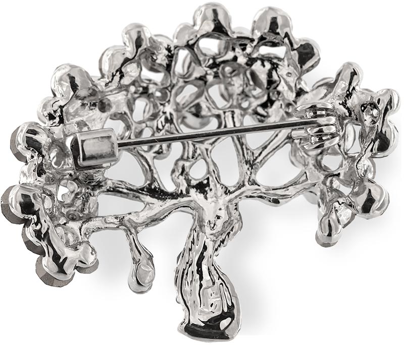Brosche Baum silberfarben mit grünen und roten Strass Steinen BR007 unten
