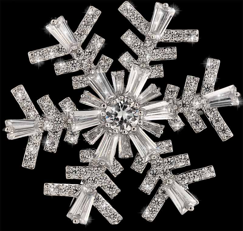 Brosche Schneeflocke silberfarben mit vielen weissen Strass Steinen BR018 oben