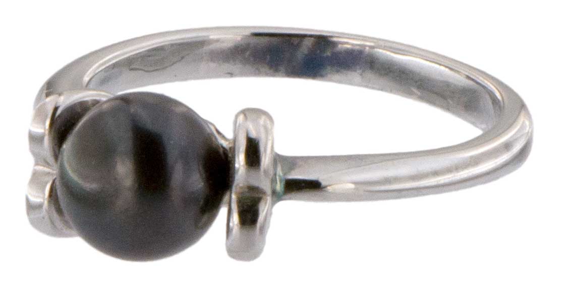 Perlenring Echte Zuchtperlen P223 Thaiti Schwarz 1 Perle Seite vorne Links