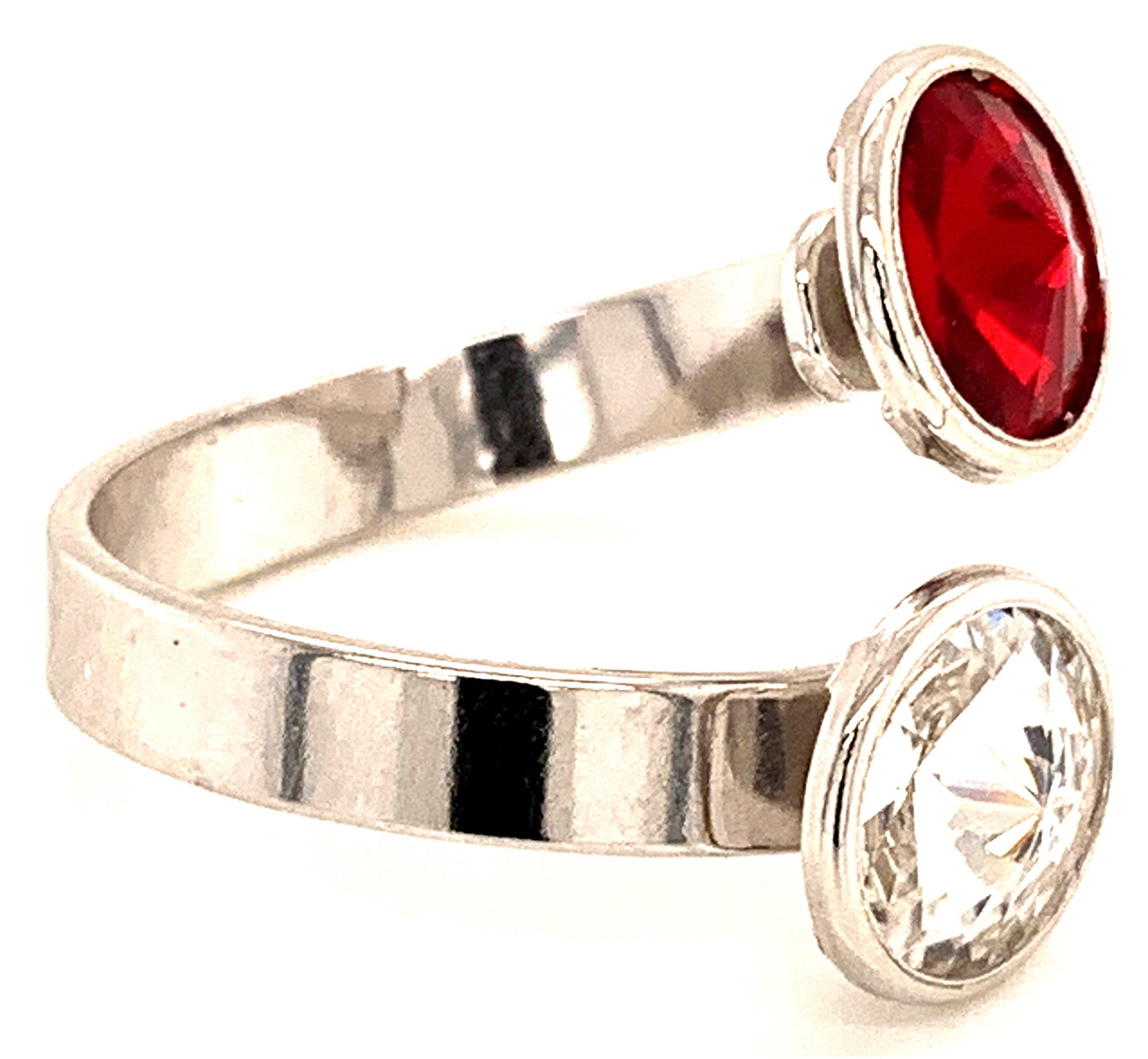 Silber Ring mit 2 Swarovski Crystal (1*Siam/1*Crystal Clear) 925 Silberfassung größe änderbar gesamt ca. 3,4 Gramm 17 ct handgearbeitet, rhodiniert, handegemacht in Italien AT0578RSC