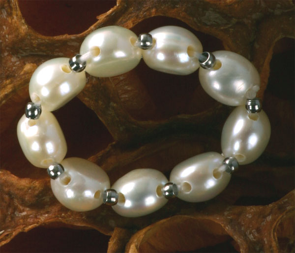 Zuchtperlen Ring 1-Reihig mit Silbernen Kugeln Echte Süsswasser Perlen