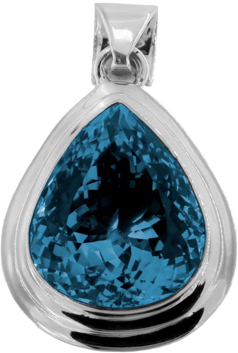 Blautopas Blue Topaz Anhänger in London Blue Sehr Groß 925 Silberfassung gesamt ca. 174 ct Augenrein
