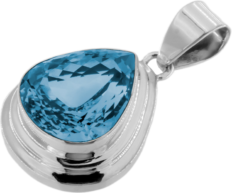 ein prunkvoller Anhänger mit einem großen, tropfenförmigen Blautopas (Blue Topaz) in London Blue. Gesamtgewicht inkl. Fassung in 925 Sterling Silber 174 ct. Lichtdurchlässig gefasst. Selbstverständlich mit unserem Steinzertifikat. Gewöhnliche Behandlung Bestrahlung