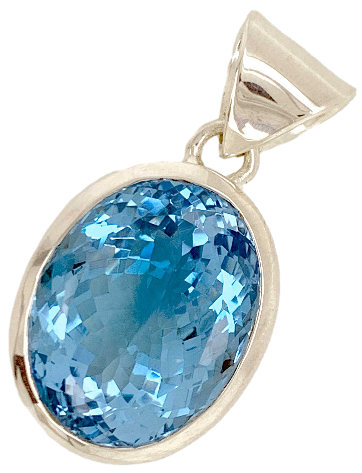 Blautopas Blue Topaz Anhänger in Swiss Blue Sehr Groß 925 Silberfassung gesamt ca. 34 Gramm 169 ct Augenrein