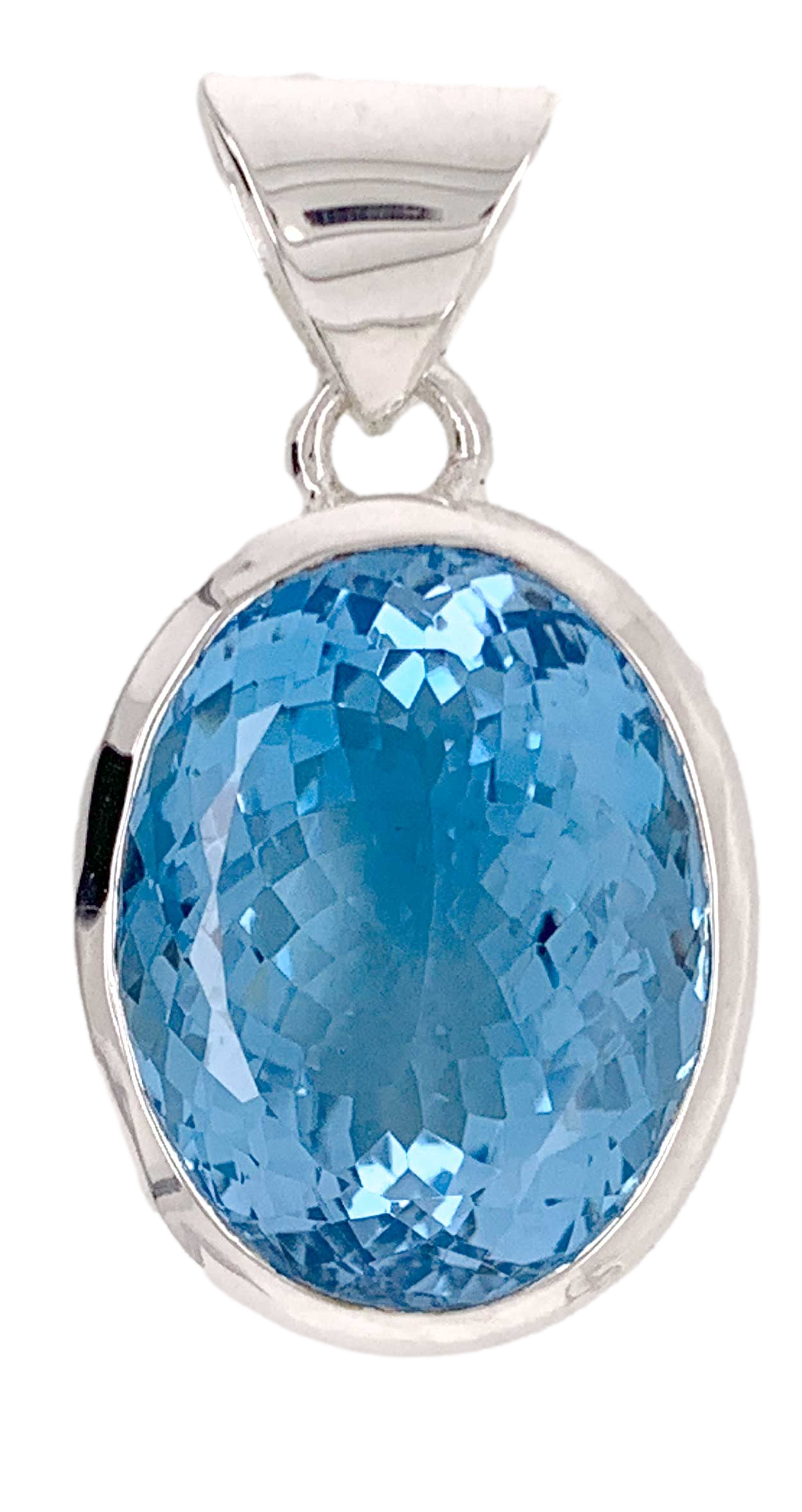 Blautopas Blue Topaz Anhänger in Swiss Blue Sehr Groß 925 Silberfassung gesamt ca. 34 Gramm 169 ct Augenrein