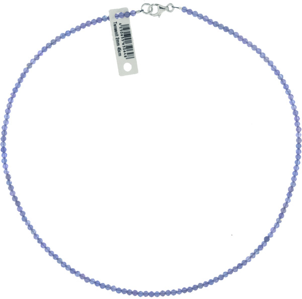 Tansanit Kette 45cm ca. 2mm facettiert 925 Silber Punziert Collier Halskette Gesamtlänge: 45 cm Durchmesser der Steine: ca. 2 mm Material: Tansanit Farbe: Transparent Volettblau Oberfläche: facettiert, funkelnd Verschluss: stabiler Karabinerverschluss aus 925 Silber, punziert (gestempelt) Artikel aus eigener Produktion, handgefertigt. Komplett mit Etikett und Zertifikat EAN: 4250655650648