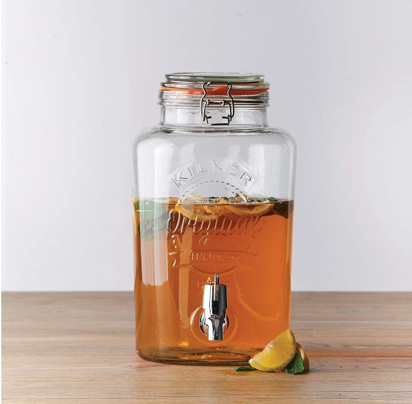 Kilner Bügelverschluss Getränkespender, 5 Liter, Glas/Edelstahl/Kunststoff, Maße: 25,4 x 18,2 x 31,5