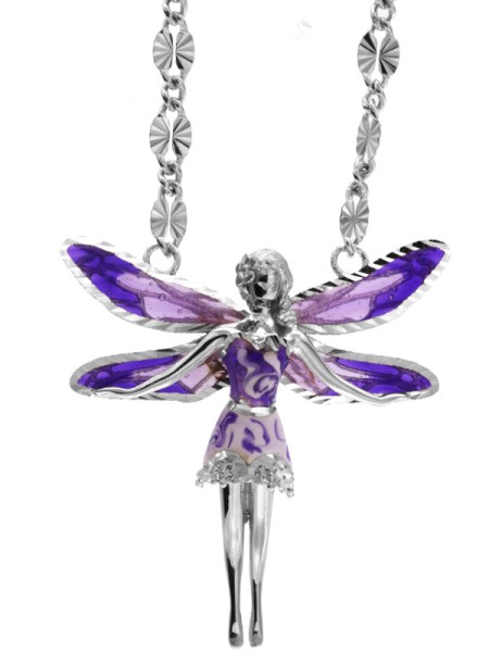 Halskette mit Feen Anhänger 3.0cm Violett in 925 Sterling Silber Rhodiniert mit Zirkonia ZCL1135-MB