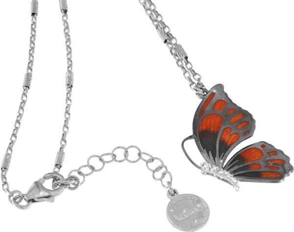 Halskette mit Schmetterling Anhänger 3.0cm orange in 925 Sterling Silber Rhodiniert mit Zirkonia ZCL