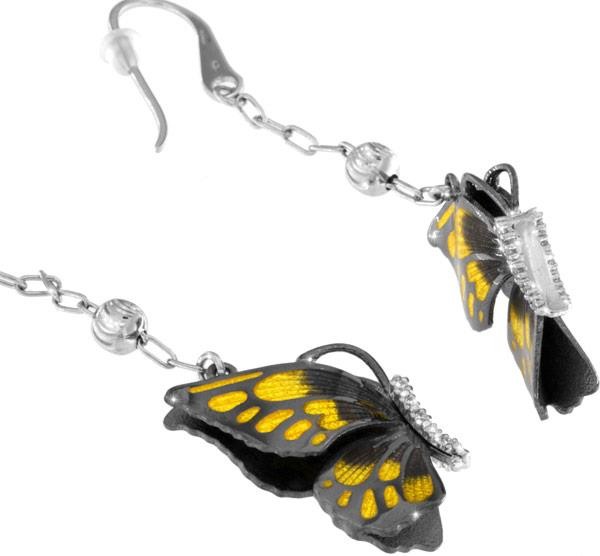 Ohrringe mit Schmetterling Anhänger 2.5cm Gelb in 925 Sterling Silber Rhondiert mit Zirkonia ZOR1053