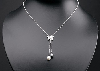 Silberkette Collier (925) Schmetterling+Perlen P350 weiß/tahiti