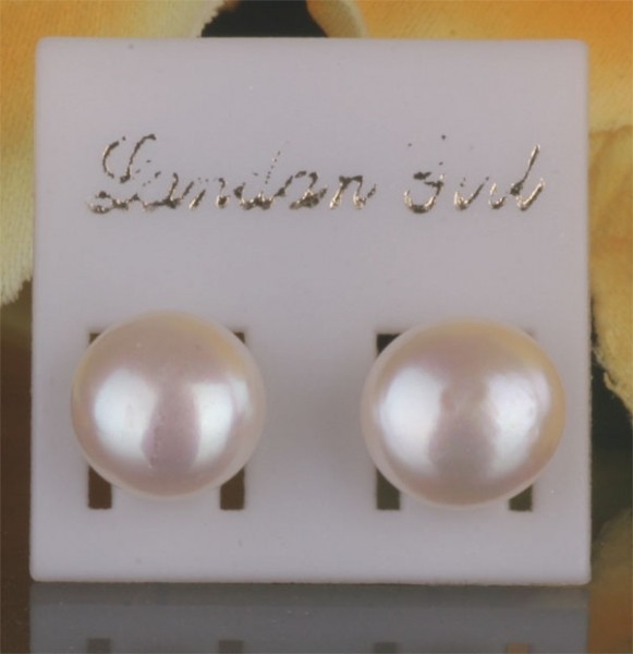 Süßwasser Zucht-Perlen Ohrstecker 10-11mm Weiss Button Shape Knopfform