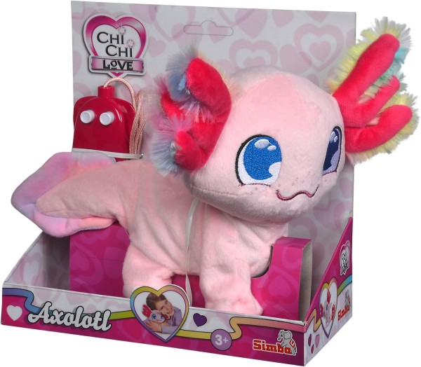 Simba 105890057 Chi Love Axolotl, Kabelgesteuert, mit flauschigem Regenbogenkiemen, Sound, läuft und