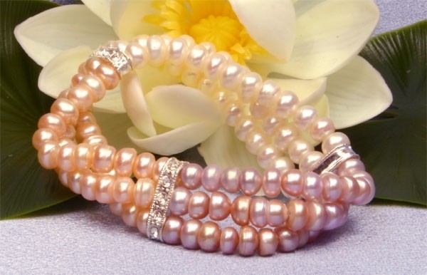 3-Reihig Zuchtperlen Armband 3-reihig, 3-farbig mit Strass Steinen Süßwasser-Perlen A301