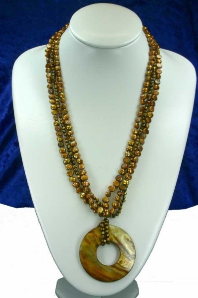 Kupfer farbenes Zucht-Perlenkette Collier 3-reihig