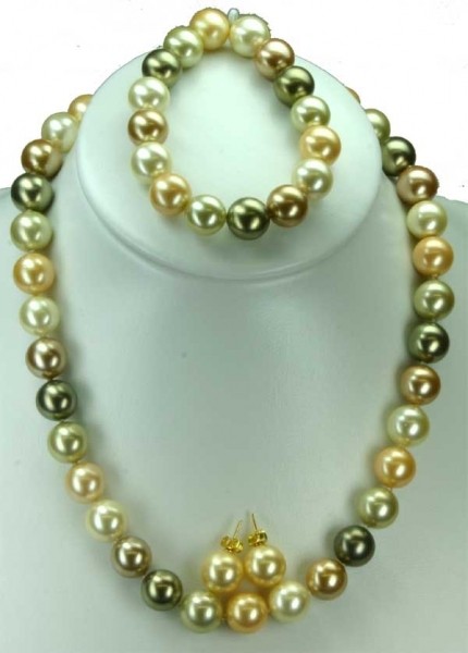 12mm Set Armband-Kette-Ohrringe Bunt-Hell (MOP)