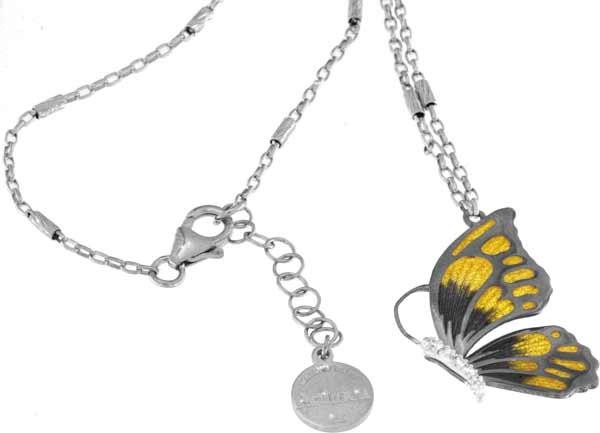 Halskette mit Schmetterling Anhänger 3.0cm gelb in 925 Sterling Silber Rhodiniert mit Zirkonia ZCL87