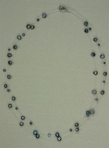 Süsswasser Perlenkette Filigran -Violett Tahiti Black- ca. 45cm Perlen schwebend auf Nylon