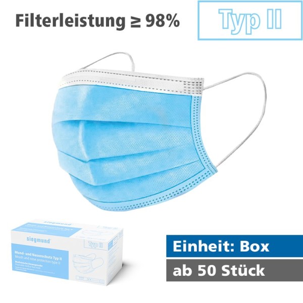 Medizinischer Mund- und Nasenschutz - Typ II (Box) MNS Typ II (Filterleistung mind. 98%)