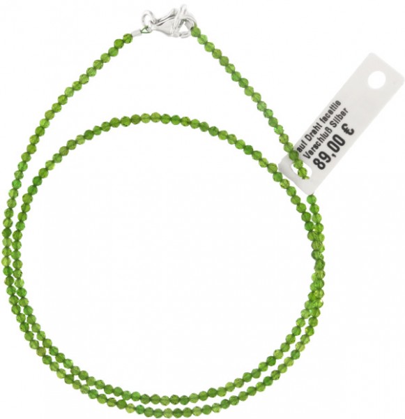 Chromdiopsid grün Halsette 45cm ca.1-1.5mm facettiert 925 Silber Verschluß Punziert