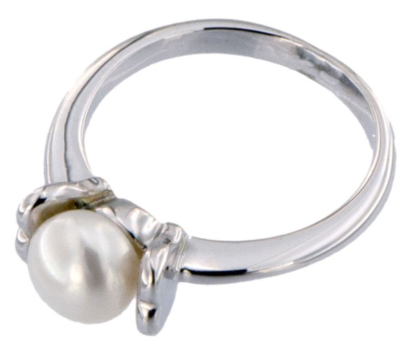 Damen Ring Perlenring 1 Perle ca. 6-7mm weiß, handgearbeitet, versilbert, rhodiniert P225 Größe US 6