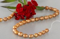 P411 Echter Süßwasser-Perlen-Strang barock 7-8mm 40cm lang offen goldbraun P411 Echter Süßwasser-Perlen-Strang barock 7-8mm 40cm lang offen goldbraun