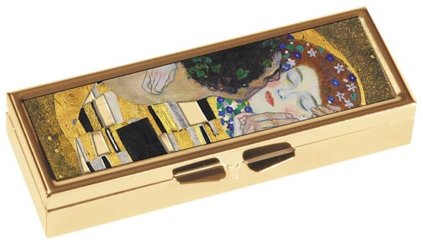 Fridolin Pillendose für 7 Tage, Motiv: "Der Kuss" von Gustav Klimt; Größe: ca. 10,1 x 3,50 x 1,70 cm