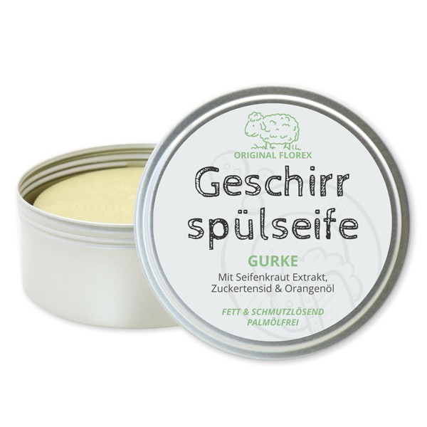 Geschirrspülseife - Festes Spülmittel - 150g rund in Dose, Gurke