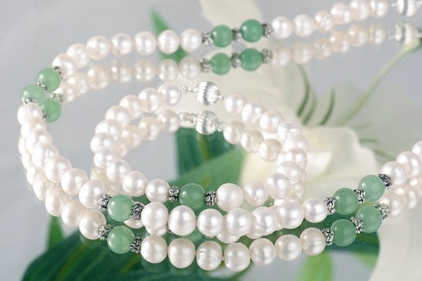 Set Armband+Kette mit echter Jade Schnappverschluss Kette ca. 43cm T03