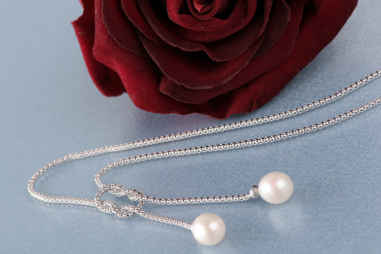 Elegante Silberkette Collier mit echten Süßwasserzuchtperlen Perlen oval  ca. 8-9mm - Weiß - | Perlencolliers | Schmuck aus Zuchtperlen |  Perlenzentrum Schmuck-Shop