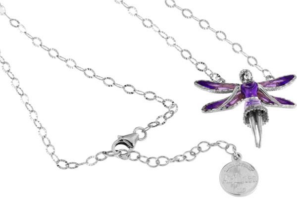 Halskette mit Feen Anhänger 3.0cm Violett in 925 Sterling Silber Rhodiniert mit Zirkonia ZCL1134-MB