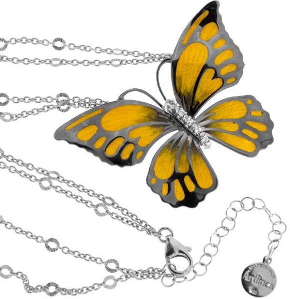 Halskette mit Schmetterling Anhänger 4.5cm gelb in 925 Sterling Silber Rhodiniert mit Zirkonia ZCL85