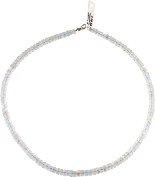 Weißer Mondstein Hals-Kette 45cm ca. 6mm facettiert 925 Silber Karabiner-Verschluß Punziert Perlenze