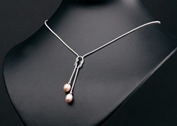 Elegante Silberkette Collier mit echten Süßwasserzuchtperlen Perlen oval ca. 8-9mm - Lachs Orange -
