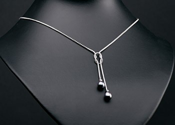 Elegante Silberkette Collier mit echten Süßwasserzuchtperlen Perlen oval ca. 8-9mm - Tahiti Schwarz