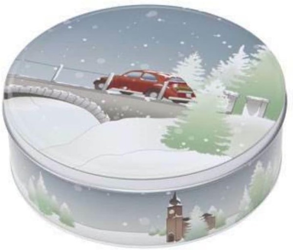 Goebel Keksdose Driving Home - Dose 23100391 Nordische Weihnacht Dose, Metall, Durchmesser: 22 cm