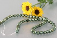 P409 Echter Süßwasser-Perlen-Strang oval 6-7mm 40cm lang offen olivgrün P409 Echter Süßwasser-Perlen-Strang oval 6-7mm 40cm lang offen olivgrün