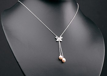 Silberkette Collier (925) Schmetterling+Perlen P349 Lachs Orange