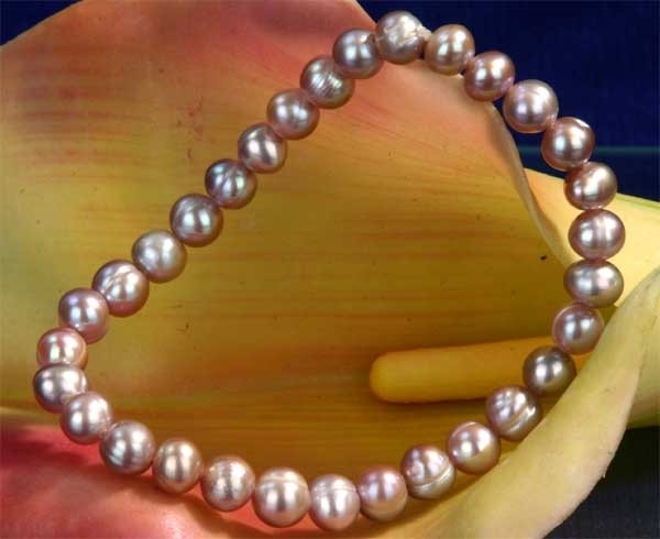 1-Reihiges Stretch Süsswasser Zucht-Perlen Stretch-Armband ca. 6-7mm Hell-Violett