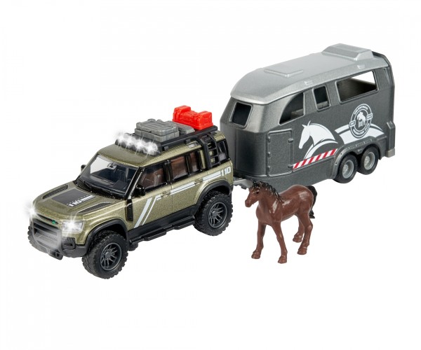 Majorette - Land Rover Defender mit Pferdeanhänger  hochwertiges Modellgespann mit Spielzeugpferd,