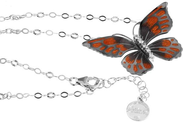 Halskette mit Schmetterling Anhänger 3.0cm Orange in 925 Sterling Silber Rhodiniert mit Zirkonia ZCL