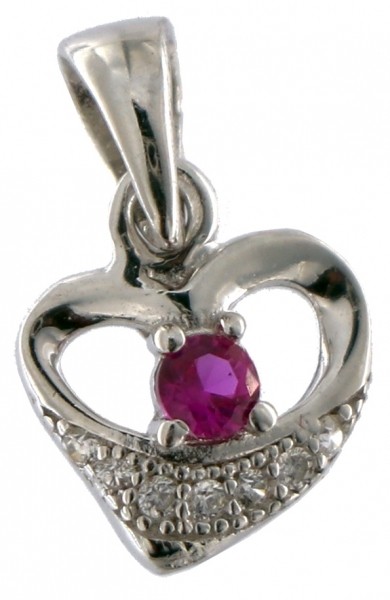 Anhänger Herz Silber - 925 Sterling Silber - mit Strass Stein in Pink AHH01